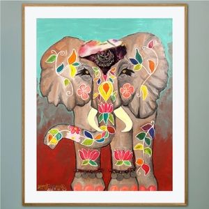 Festival Elephant Art Print Oil Painting Boho Decor Gypsy Floral whimsical charm